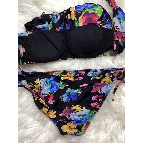 New. Pilyq floral ruffle and string bandeau bikini. - Picture 6 of 8